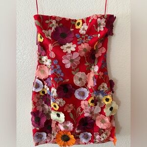 Endless Rose 3D Floral Embroidery Strapless Mini Dress Red - Size S